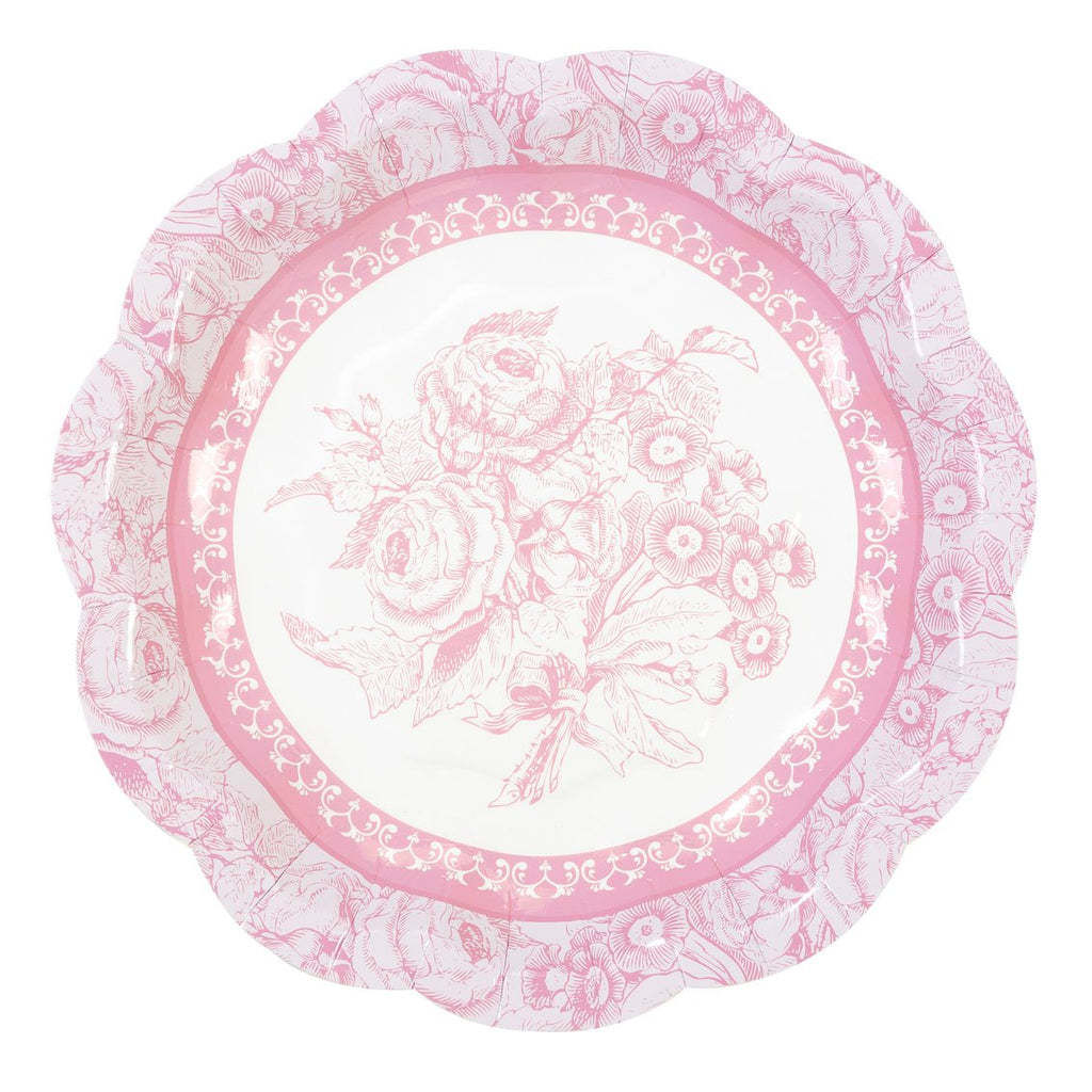 Pink Vintage Floral Scalloped Disposable Plates