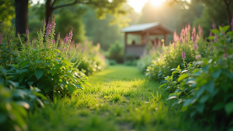 Eye-level view of a lush green garden with diverse plants