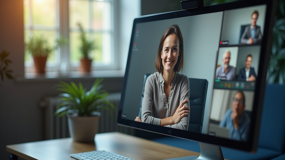 Close-up view of a computer screen showing a video conference call