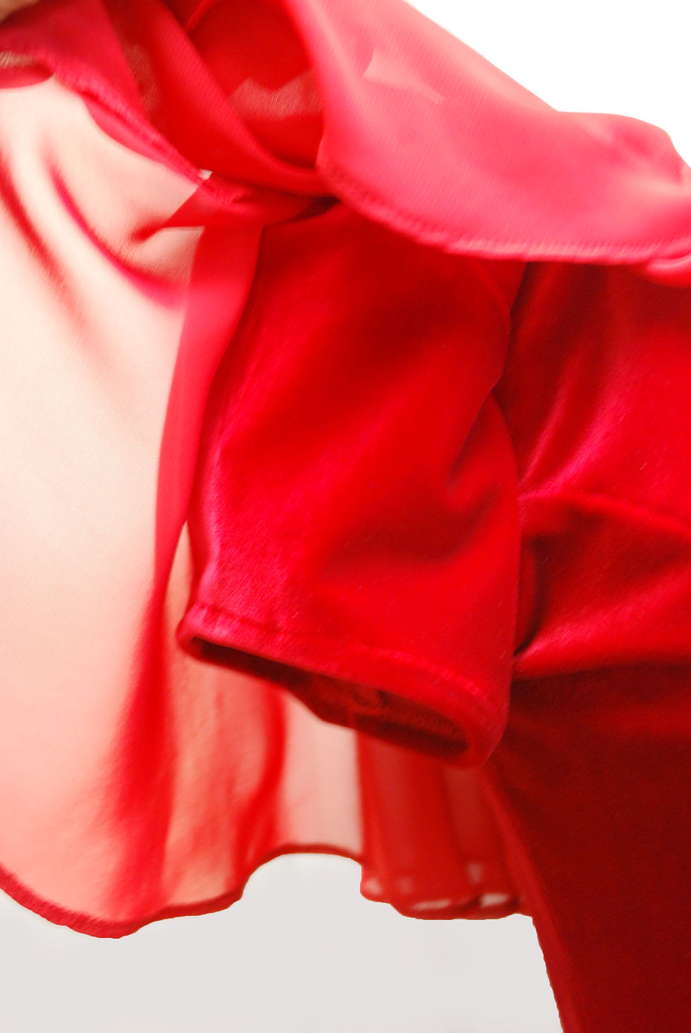 サムネイル： 1827 Red Velvet Rayon Red & Yellow Print Skirt with Chiffon Capelet
