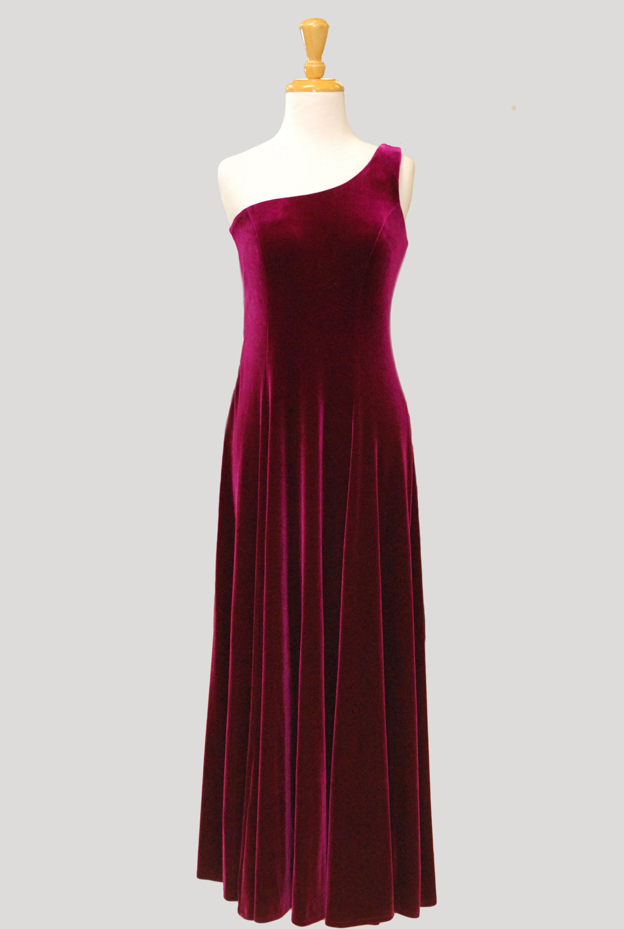 2938 "Deep Rose" (Dark Pink) Velvet One Shoulder