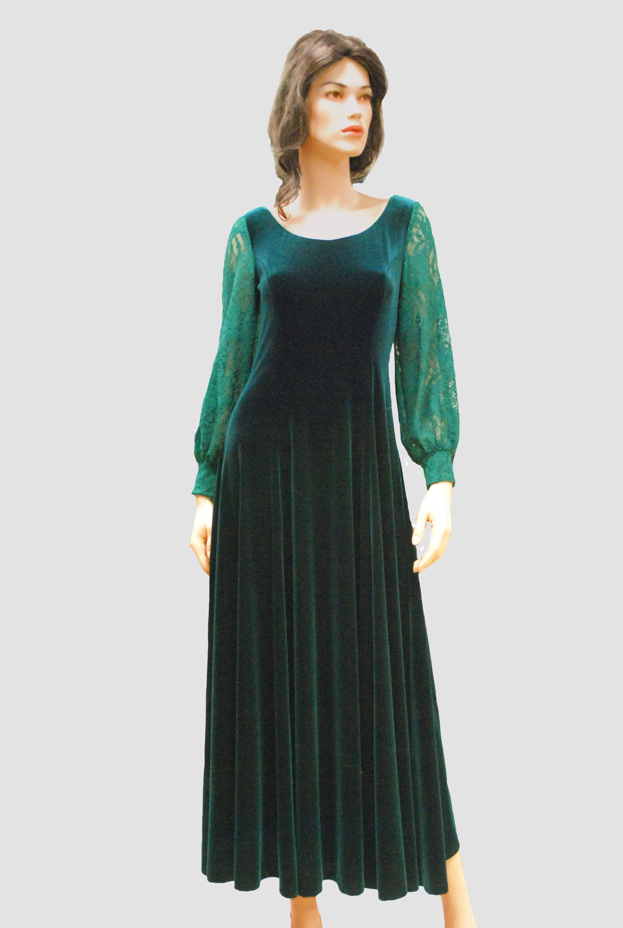 2108 フォレストグリーンベルベット、レース袖
