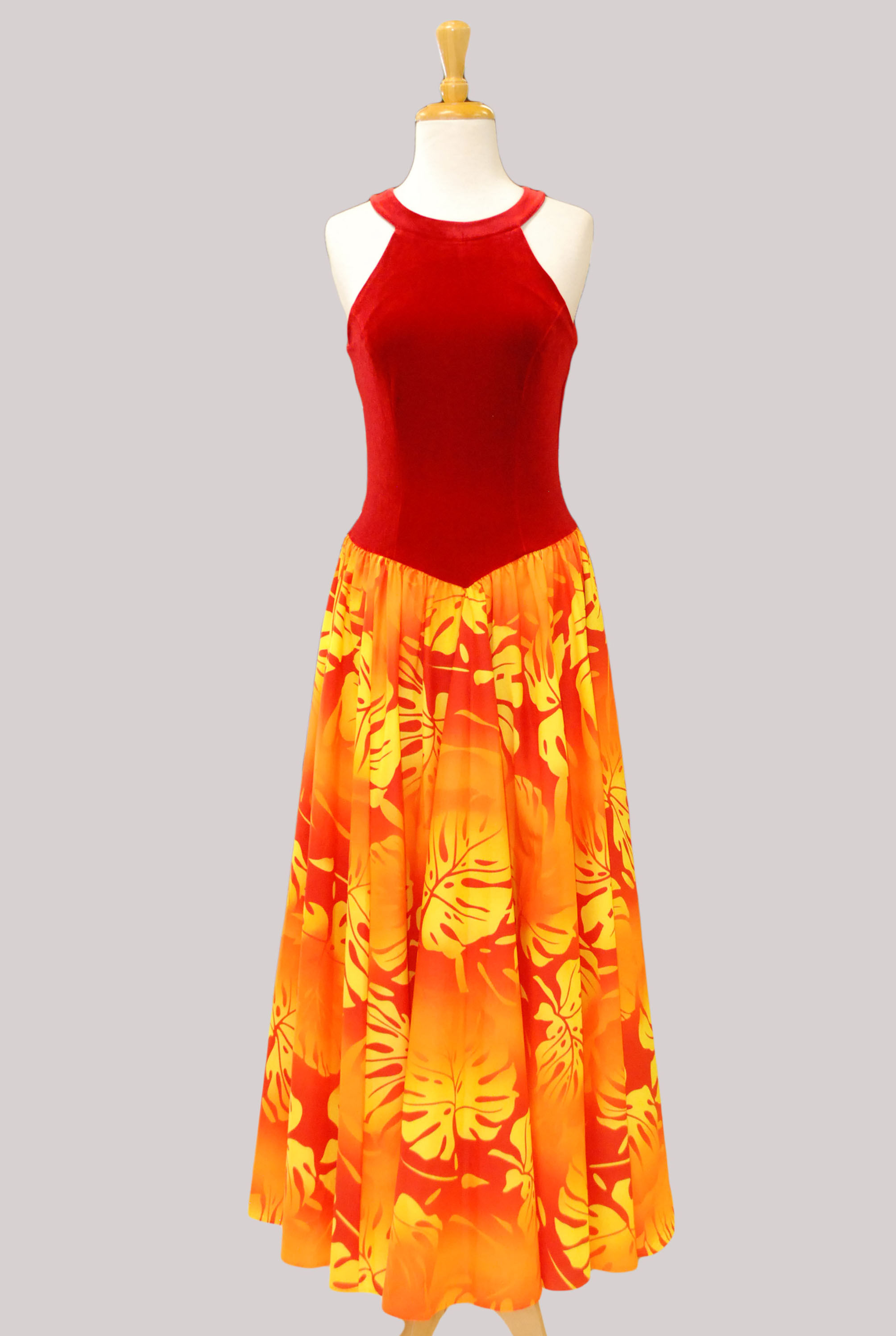 セール：1355 レッドベルベットトップとレッド＆イエローモンステラスカート