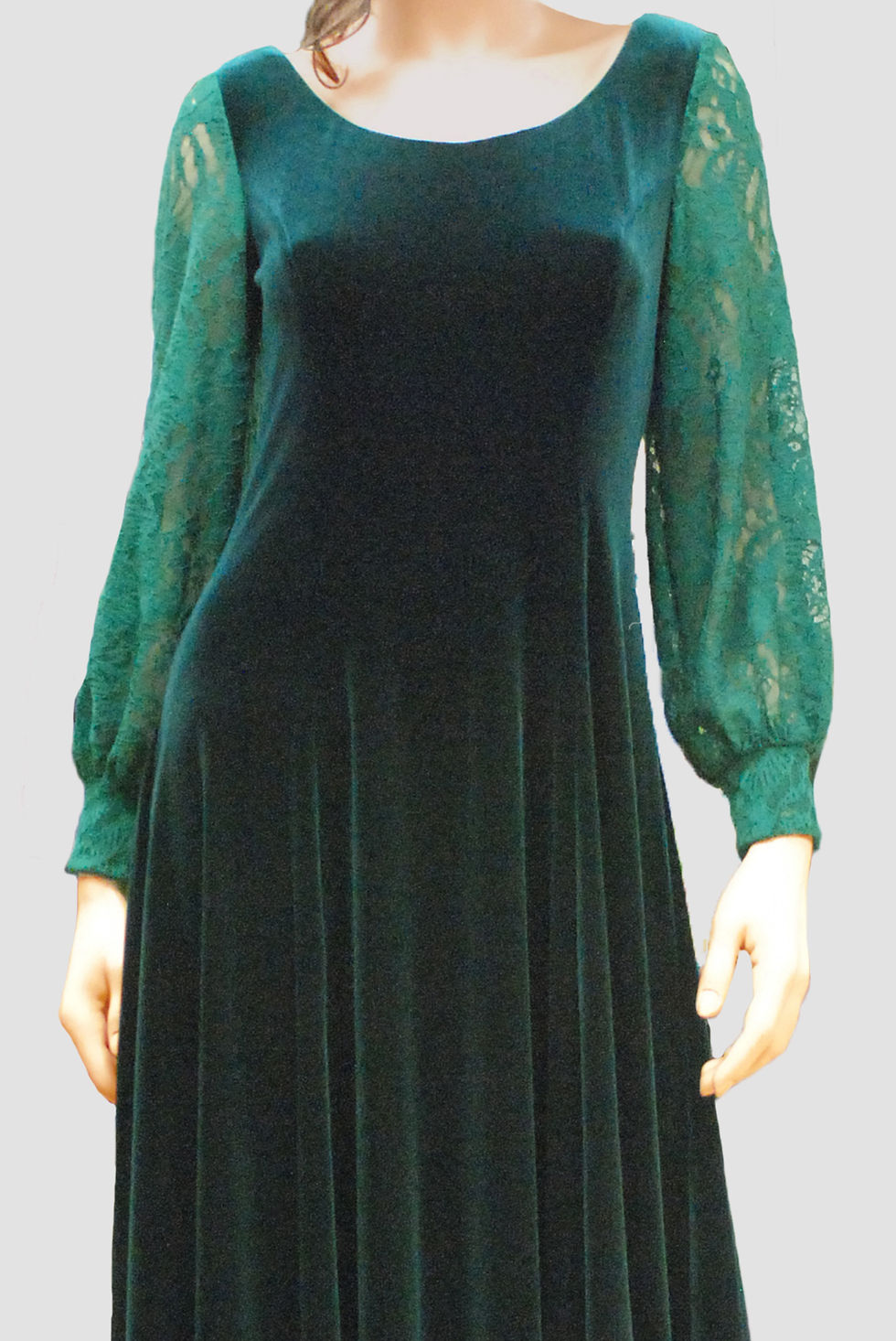 サムネイル： 2108 フォレストグリーンベルベット、レース袖