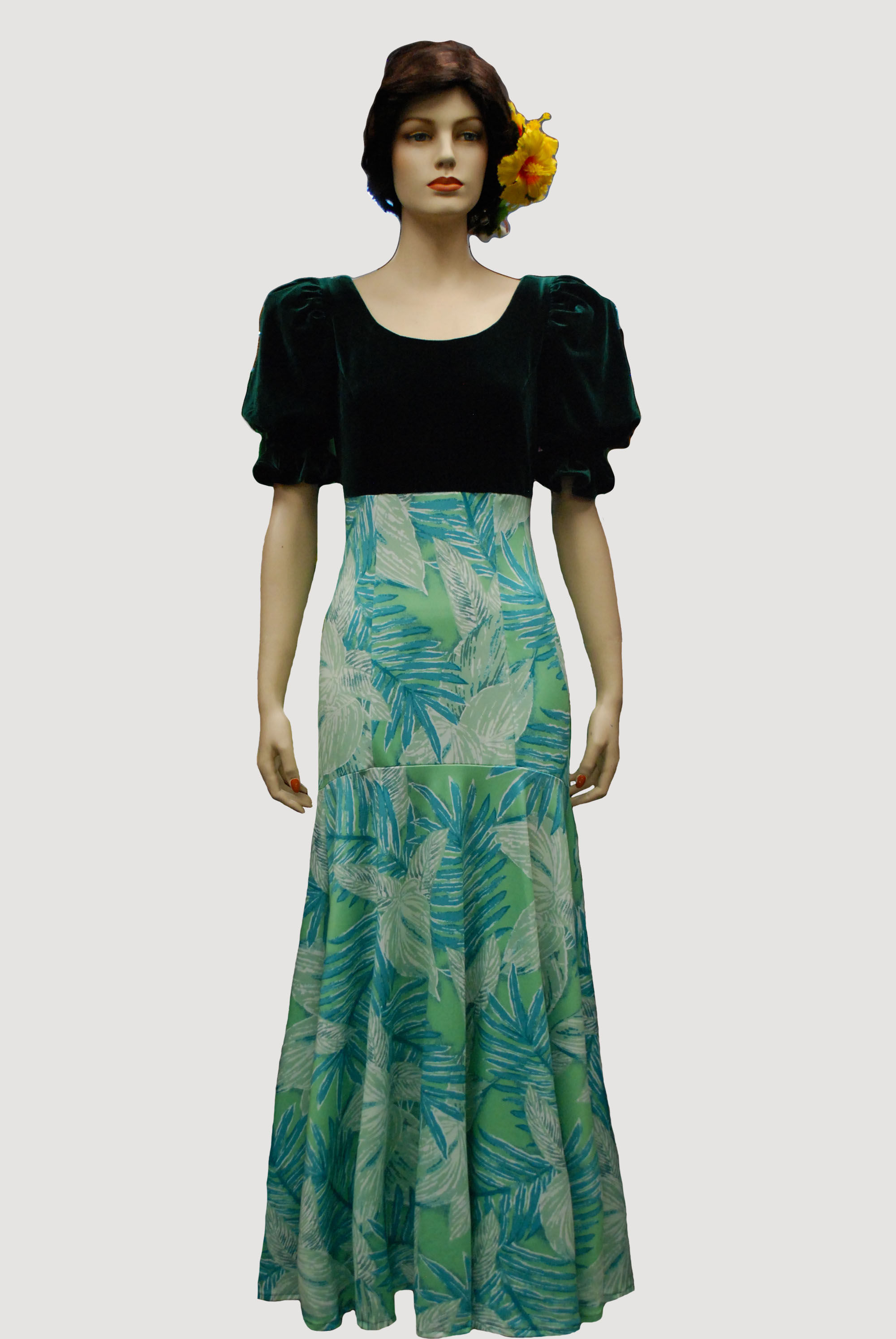 2632 Forest Green Velvet Top, Sage Spandex Skirt