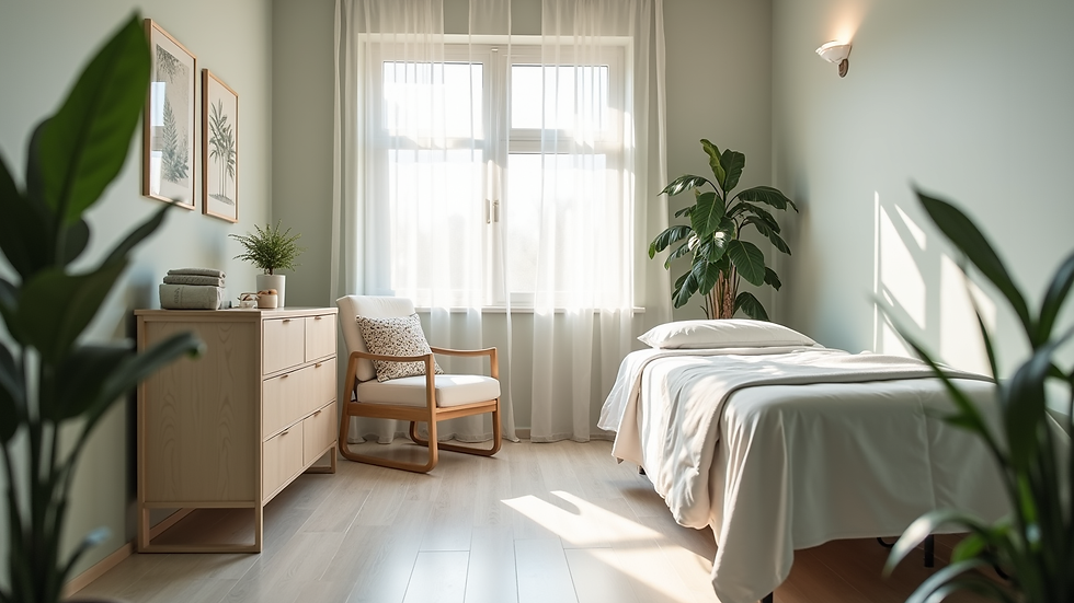High angle view of a calm and welcoming therapy room in a health clinic