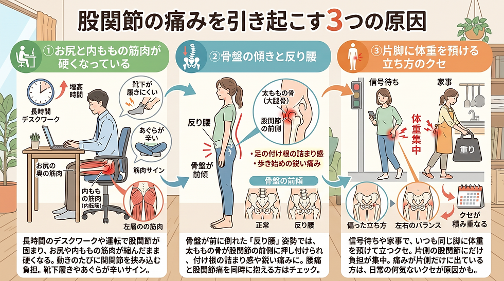 垂水区で股関節の痛みにお悩みなら｜靴下が履きにくい・あぐらが辛い原因と改善法