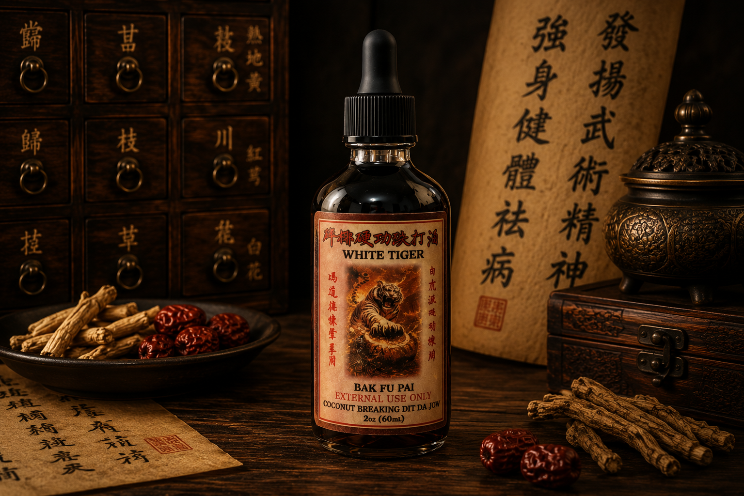 White Tiger Bak Fu Pa Original Fung Doe Duk Traditional Coconut Break Dit Da Jow