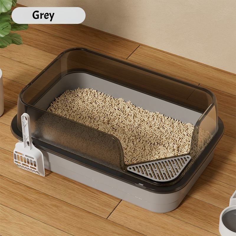 Thumbnail: L Cat Litter Box Semi-enclosed Anti Splash Cat Tray Kitten Toilet Easy Cleaning
