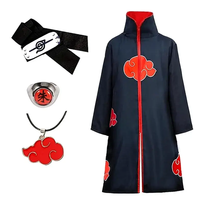 Thumbnail: Anime Akatsuki Cosplay Costume Red Cloud Robe with Necklace Headband