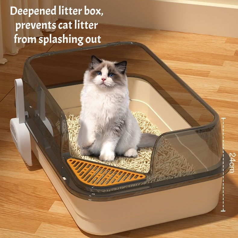 Thumbnail: L Cat Litter Box Semi-enclosed Anti Splash Cat Tray Kitten Toilet Easy Cleaning