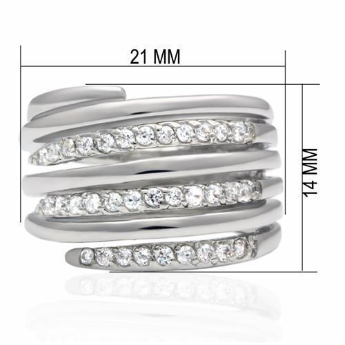 Thumbnail: LO2075 - Rhodium Brass Ring with AAA Grade CZ  in Clear