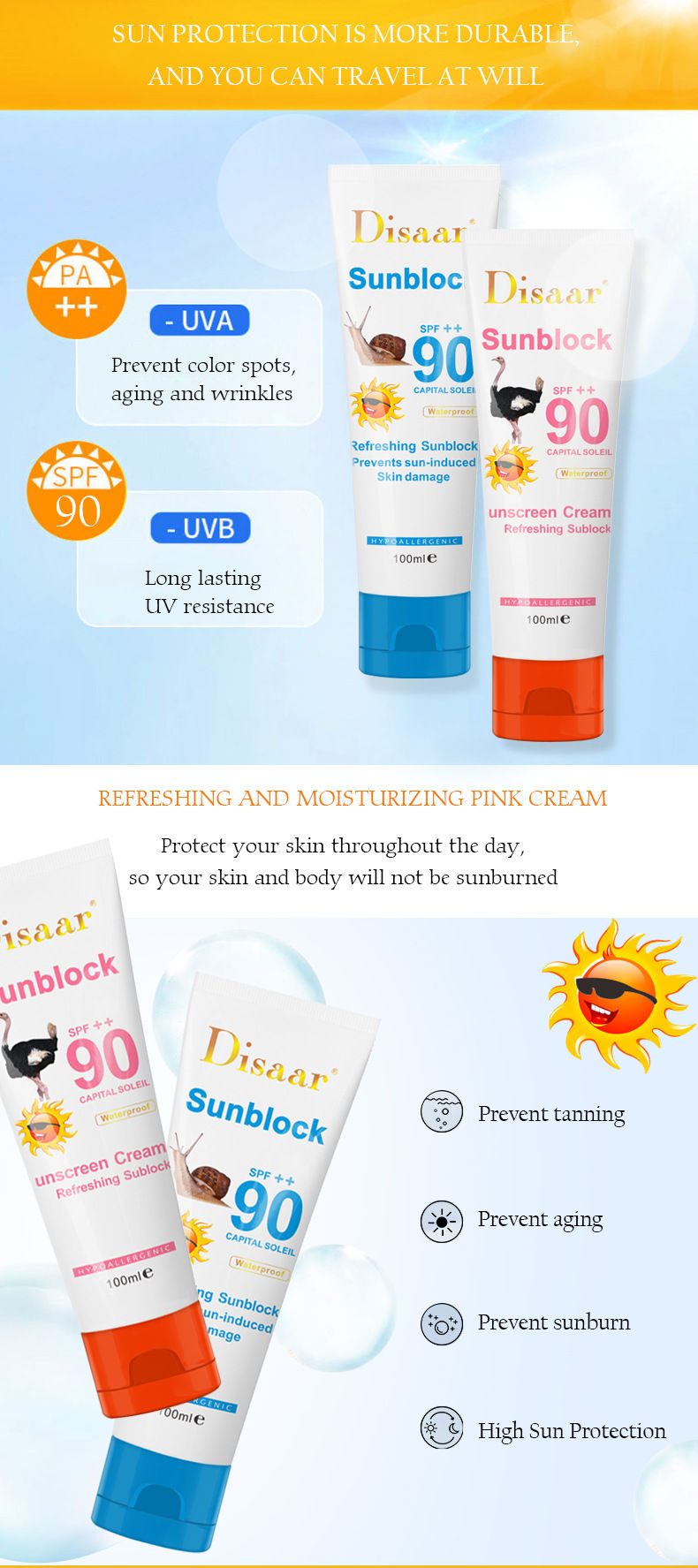 Thumbnail: 10PCS 100ML Snail Facial Body Sunscreen Whitening Sun Cream Sunblock Anti-Aging
