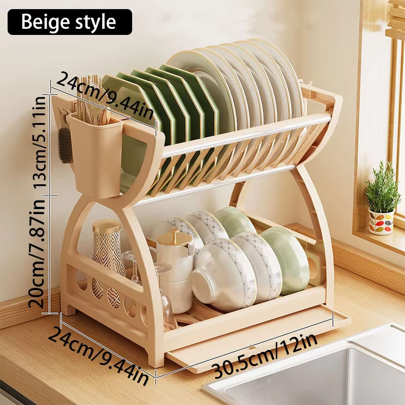 Thumbnail: Kitchen Utensil Storage Rack, Desktop Double-Layer Dish Storage Rack, Kitchen Dr