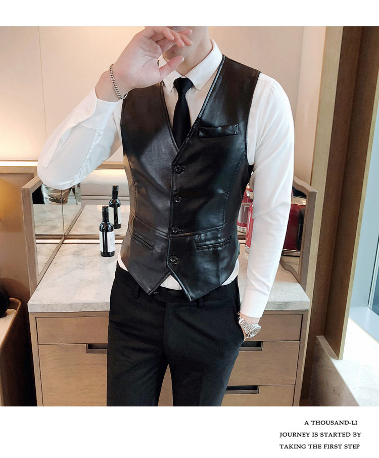 Thumbnail: 2024 Leather Vest Men New Fashion Casual High Quality Solid Color Single Breaste