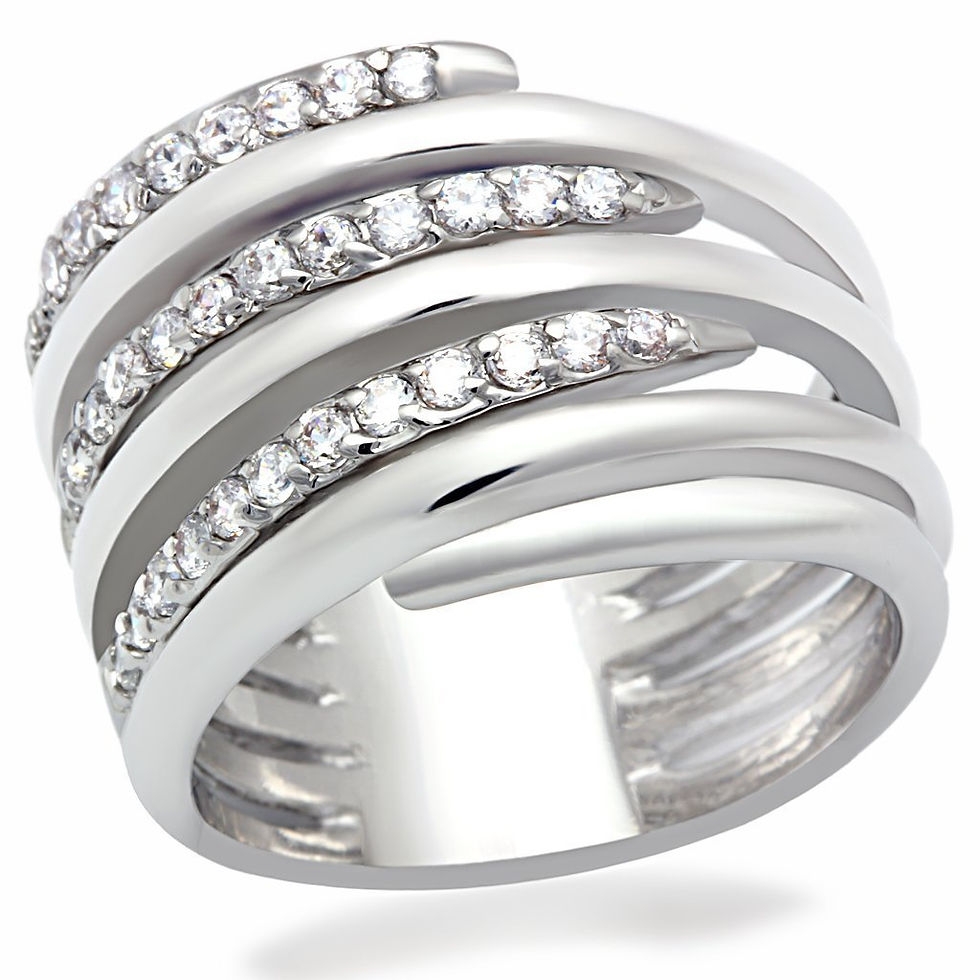 Thumbnail: LO2075 - Rhodium Brass Ring with AAA Grade CZ  in Clear