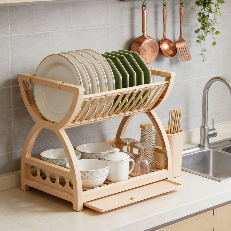 Thumbnail: Kitchen Utensil Storage Rack, Desktop Double-Layer Dish Storage Rack, Kitchen Dr