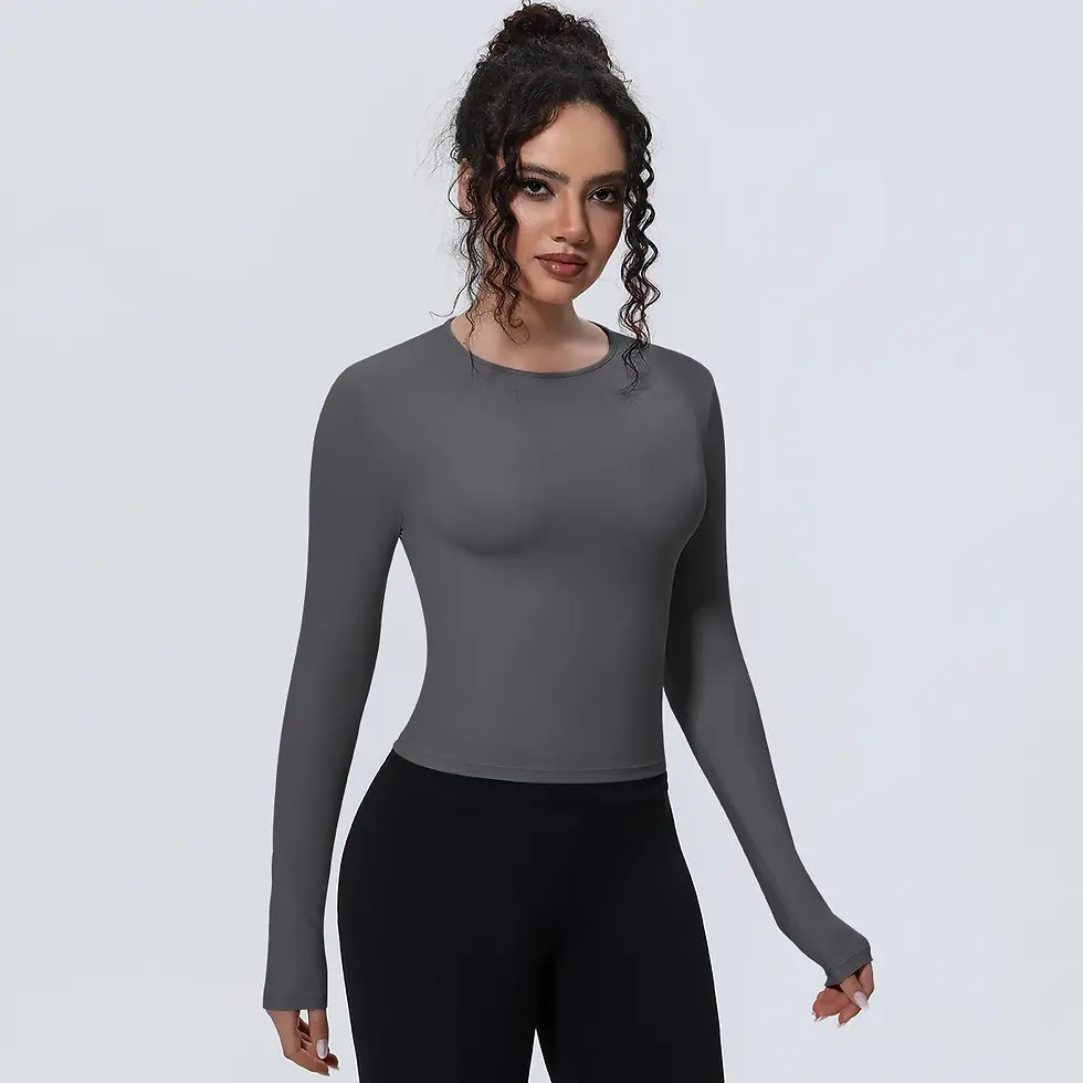 Thumbnail: Woman's Yoga Long Sleeved Gym Sports Running Top Slim Breathable Soild