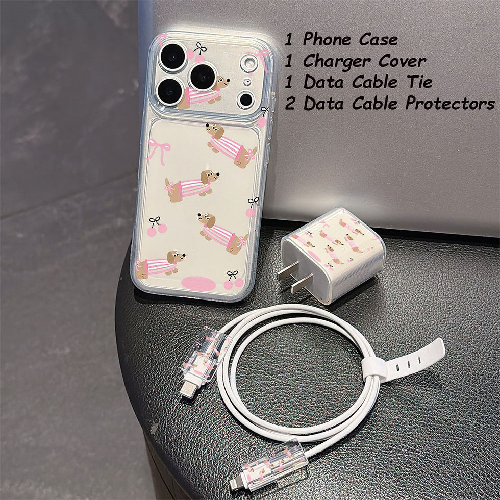 Thumbnail: D-Dachshund Love Phone transparent Case + Charger Cable Protector Set for iPhone