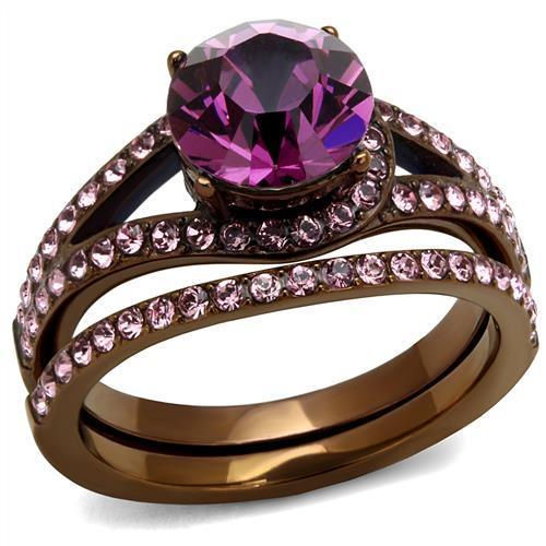 Thumbnail: TK2745 - IP Coffee light Stainless Steel Ring with Top Grade Crystal 
