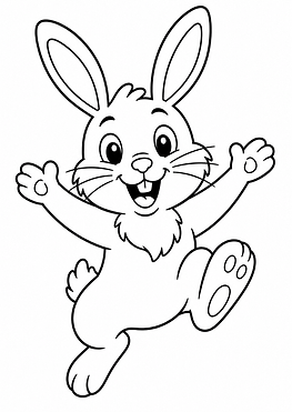 Lustiger springender Hase als einfaches Cartoon-Ausmalbild zum Ausdrucken