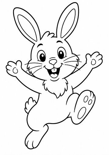Lustiger springender Hase als einfaches Cartoon-Ausmalbild zum Ausdrucken