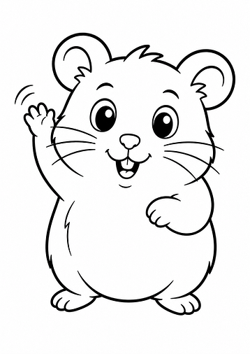 Lustiger winkender Hamster als einfaches Cartoon-Ausmalbild zum Ausdrucken für Kinder