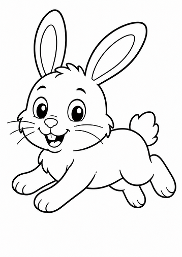 Niedlicher hoppelnder Hase als einfaches Cartoon-Ausmalbild zum Ausdrucken