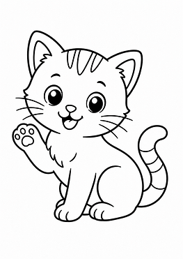 Katze zum Ausdrucken als einfaches Ausmalbild im Cartoon-Stil in anderer Position für Kinder