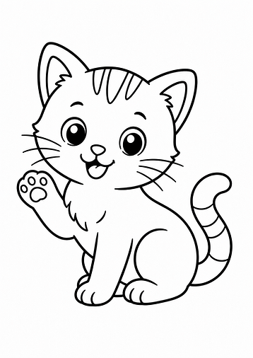 Katze zum Ausdrucken als einfaches Ausmalbild im Cartoon-Stil in anderer Position für Kinder
