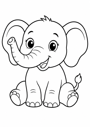 Niedliches Cartoon Elefant Ausmalbild mit großem Rüssel und Ohren zum Ausdrucken