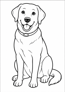 Labrador als Ausmalbild mit klaren Linien und großen Flächen im DIN A4 Hochformat zum Ausdrucken für Kinder