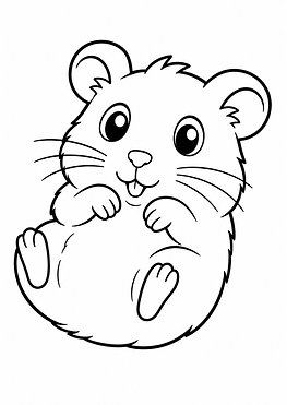 Niedlicher Hamster auf dem Rücken als einfaches Cartoon-Ausmalbild zum Ausdrucken