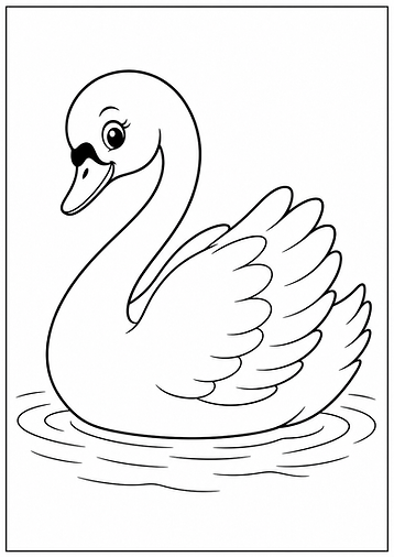 Schwan Ausmalbild im einfachen Cartoon-Stil mit klaren schwarzen Linien zum Ausdrucken für Kinder