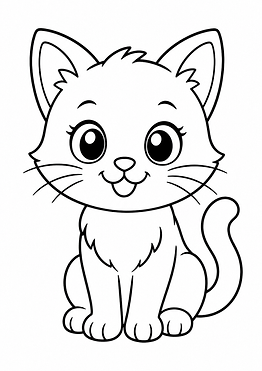 Katzen Ausmalbild im einfachen Cartoon-Stil mit dicken Linien kostenlos zum Ausdrucken für Kinder