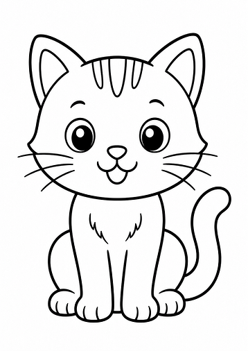 Einfaches Katzen Ausmalbild im Cartoon-Stil mit dicken Linien kostenlos zum Ausdrucken für Kinder