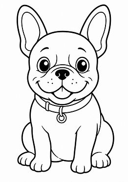 Französische Bulldogge als Ausmalbild mit klaren Linien und großen Flächen im DIN A4 Hochformat zum Ausdrucken für Kinder