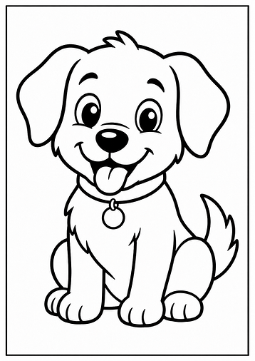 Süßer Hund im Cartoon-Stil als Ausmalbild mit dicken Linien im DIN A4 Hochformat zum Ausdrucken für Kinder