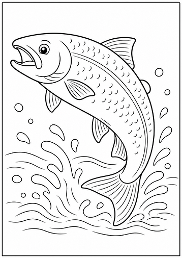 Lachs Ausmalbild mit kräftigem Körper und klaren schwarzen Linien zum Ausdrucken für Kinder