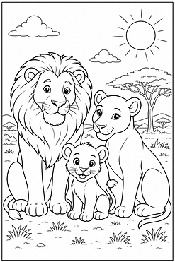 Löwenfamilie Ausmalbild mit Löwe Löwin und Löwenbaby zum Ausdrucken