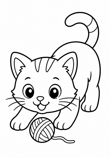 Katze Malvorlage im einfachen Cartoon-Stil in anderer Position kostenlos zum Ausdrucken für Kinder