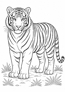 Realistischer Tiger Ausmalbild mit Streifen und kräftigen Pfoten