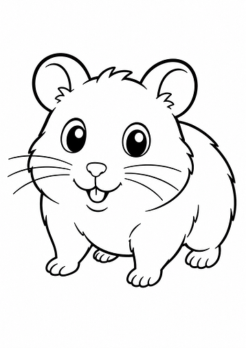 Süßes Hamster Ausmalbild im einfachen Cartoon-Stil mit dicken Linien und weißem Hintergrund zum Ausdrucken