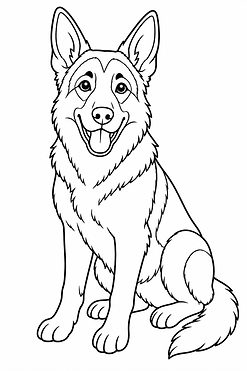 Deutscher Schäferhund als Ausmalbild mit klaren Linien und großen Flächen im DIN A4 Hochformat zum Ausdrucken für Kinder