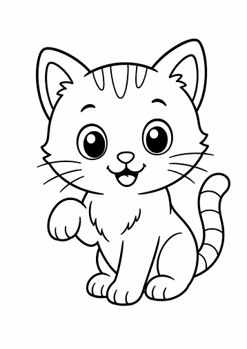 Cartoon Katze Ausmalbild im einfachen Cartoon-Stil kostenlos zum Ausdrucken für Kinder
