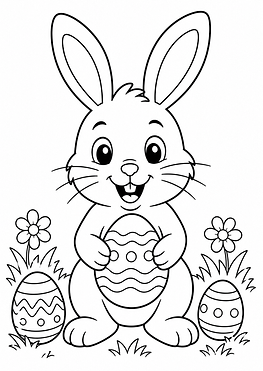 Süßes Osterhase Ausmalbild im einfachen Cartoon-Stil mit klaren schwarzen Linien zum Ausdrucken