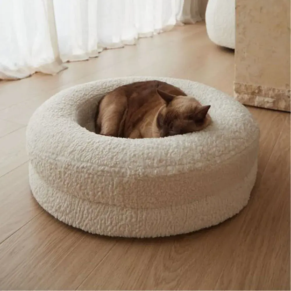 Pet Round Plush Nest Bed, Suitable for Cats and Dogs, Thickened to Keep Warm,