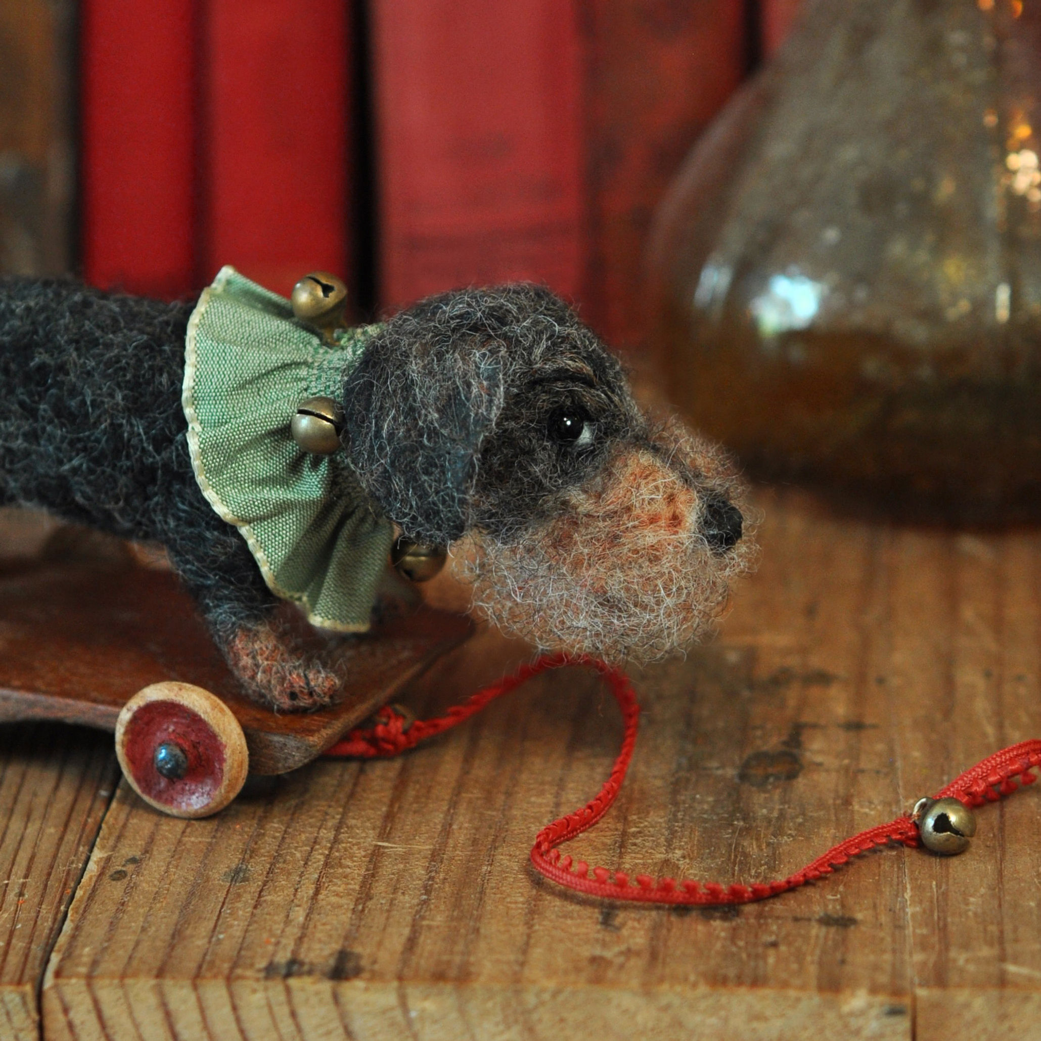 Little Dachshund on his wheeled cart