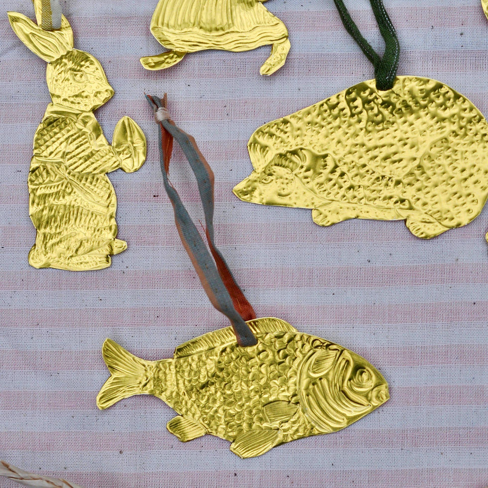 Thumbnail: Spring tin ornaments #3 - Mrs Fox, Rooster and Fish