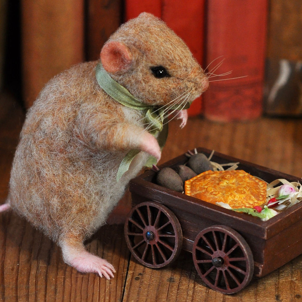 Miniature : Little Harvest Mouse and her picnic cart